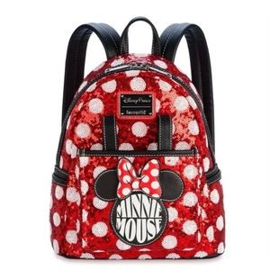 DISNEY PARKS Exclusive Minnie Sequin Polka Dot Loungefly Mini Backpack NWT